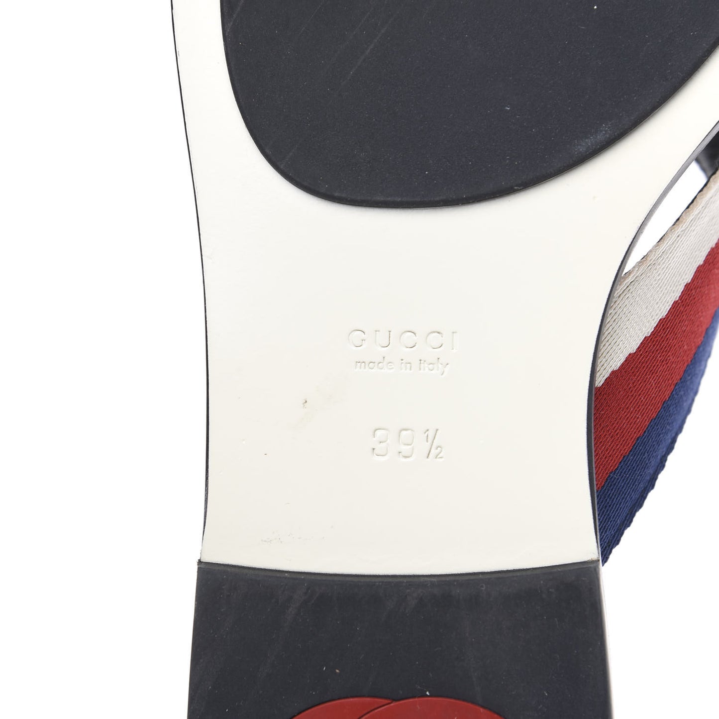 Nylon Calfskin Sylvie Web GG Monogram Womens Thong Sandals 39.5 Mystic White Hibiscus Red Marine Black