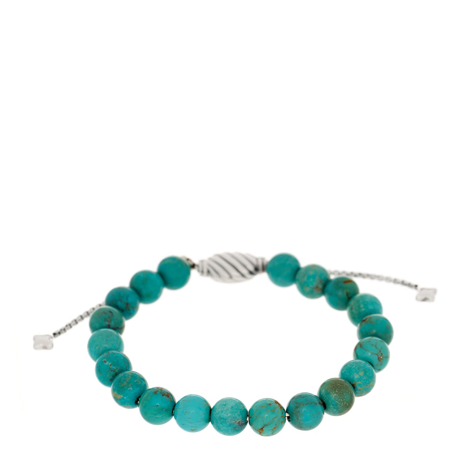 David Yurman Sterling Silver Turquoise 8mm Spiritual Beads Adjustable Bracelet 1 of 4