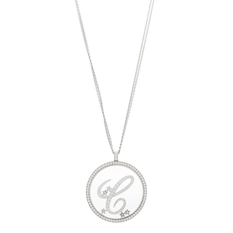 18K White Gold Diamond Happy Diamonds Letter C Pendant Necklace