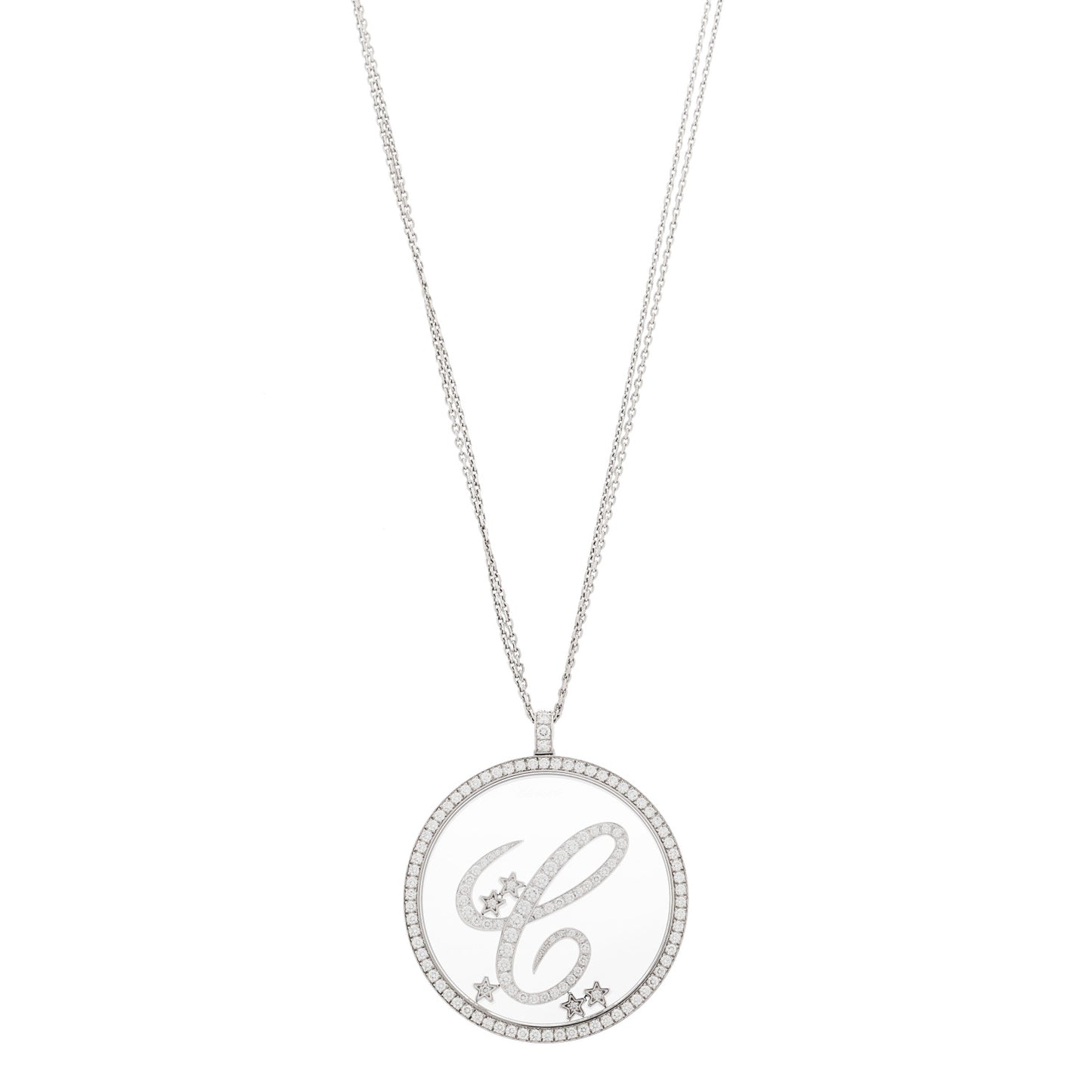 18K White Gold Diamond Happy Diamonds Letter C Pendant Necklace