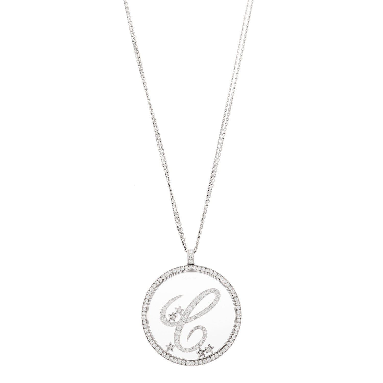 Chopard 18K White Gold Diamond Happy Diamonds Letter C Pendant Necklace 1 of 5
