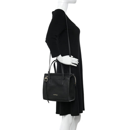 Salvatore Ferragamo Hammered Calfskin Double Handle Small Amy Tote Black 2 of 8