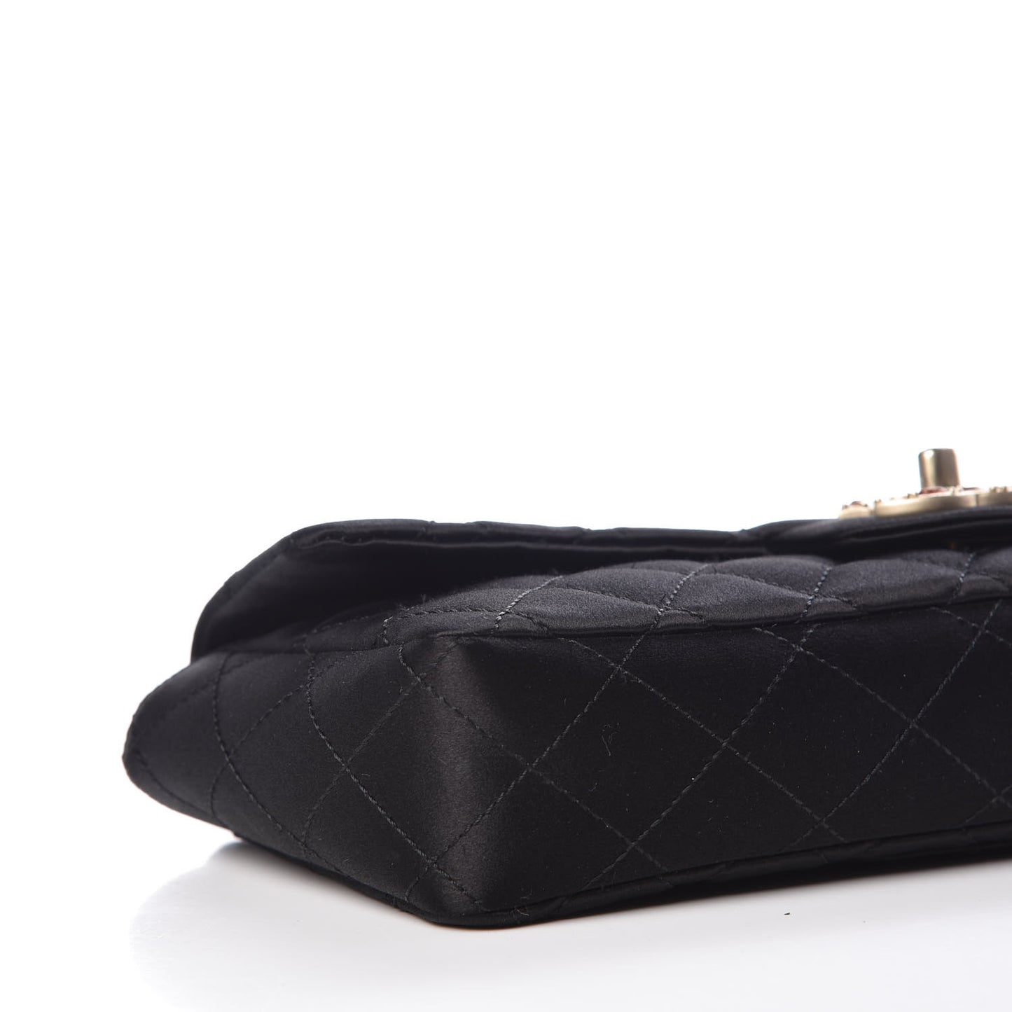 Satin Quilted Jeweled East West Flap Black