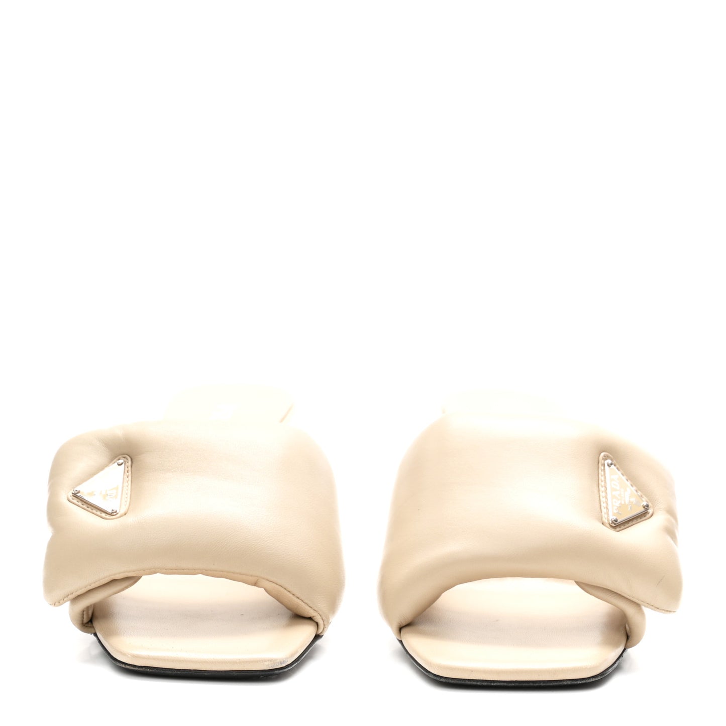 Nappa Soft Padded Metal Triangle Logo 65mm Slide Sandals 39.5 Deserto