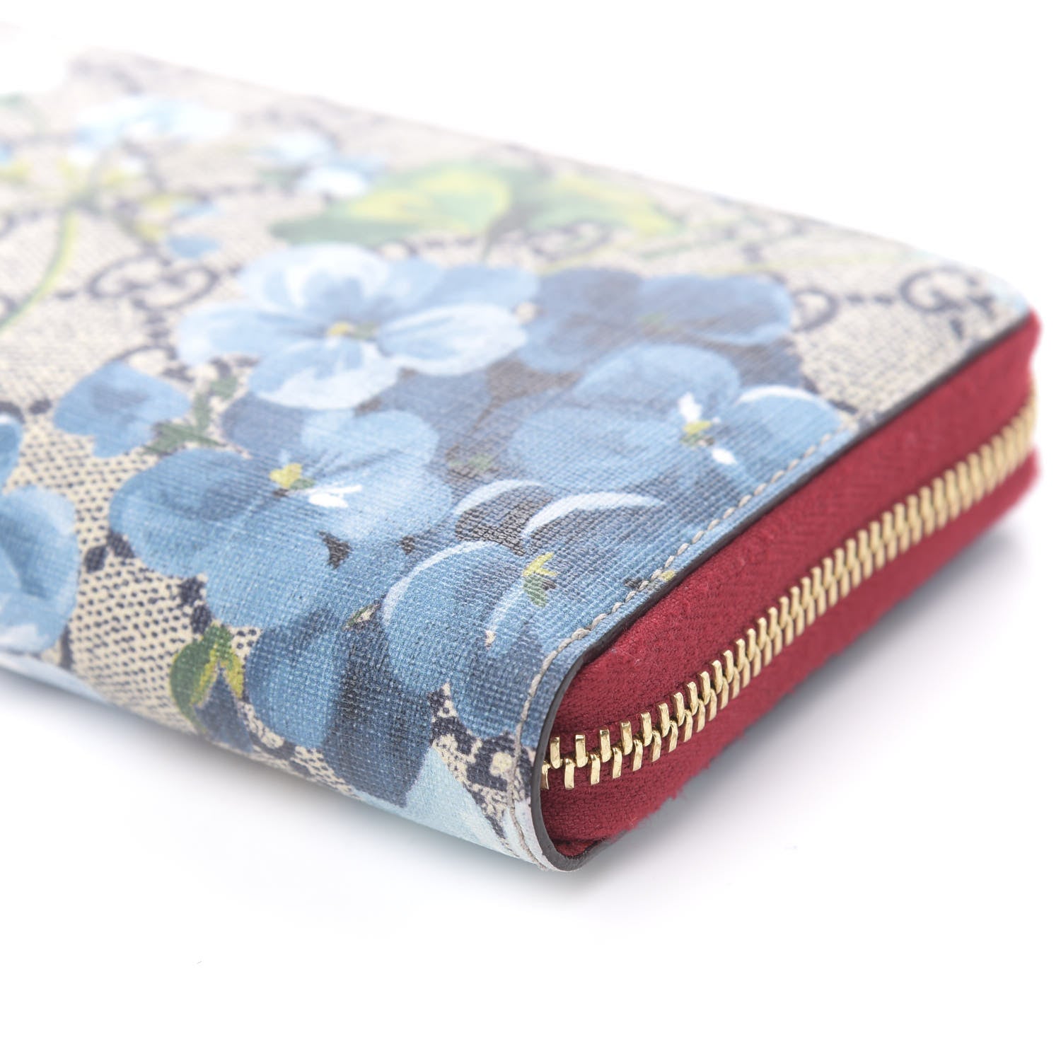Gucci GG Supreme Monogram Blooms Zip Around Wallet Blue Red 8 of 9