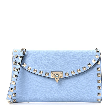 Valentino Garavani Grainy Calfskin Rockstud Flip Lock Wallet With Chain Niagra 1 of 9