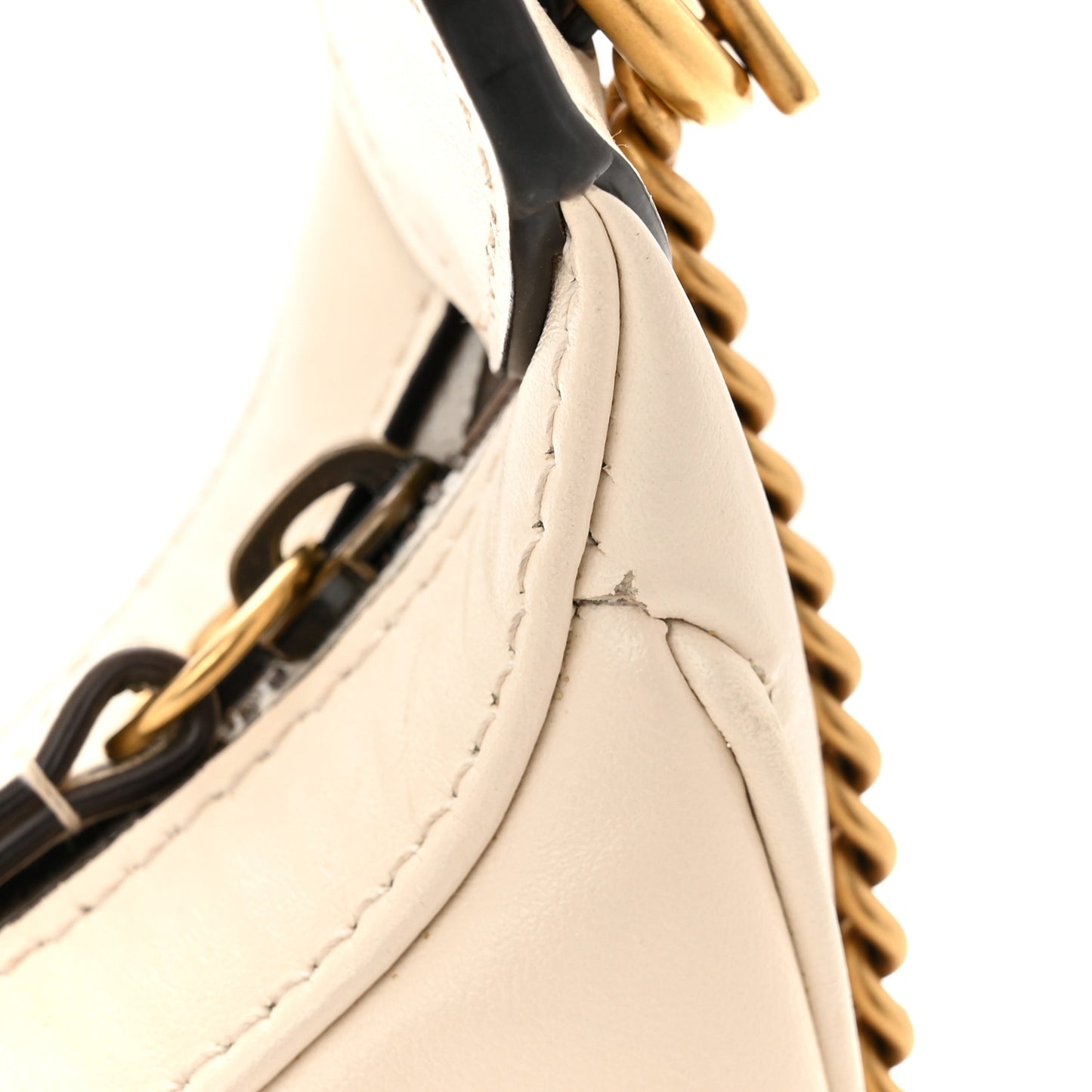 Calfskin Matelasse Chevron Mini GG Marmont Half Moon Hobo Mystic White