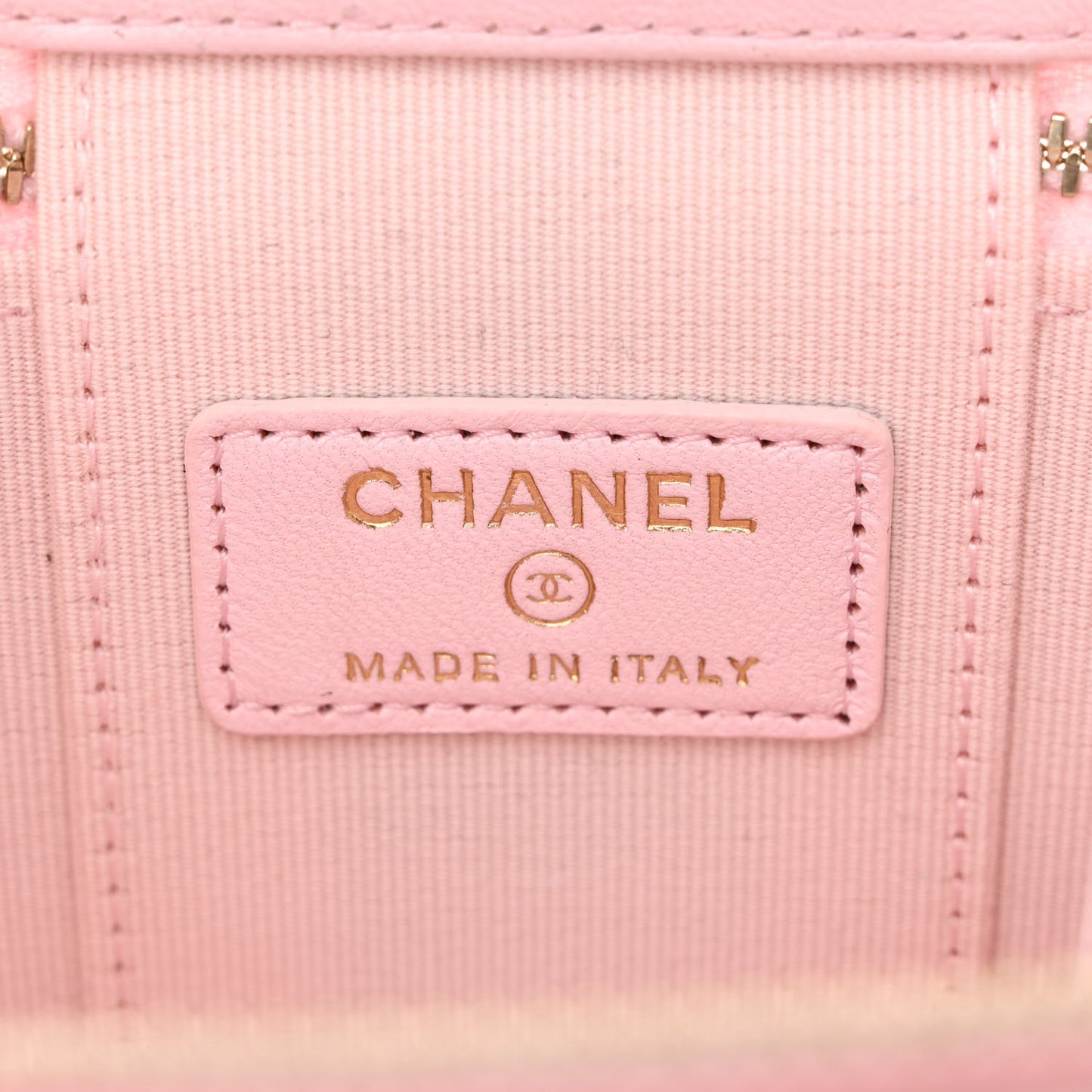 Lambskin Quilted Mini Top Handle Vanity Case With Chain Light Pink
