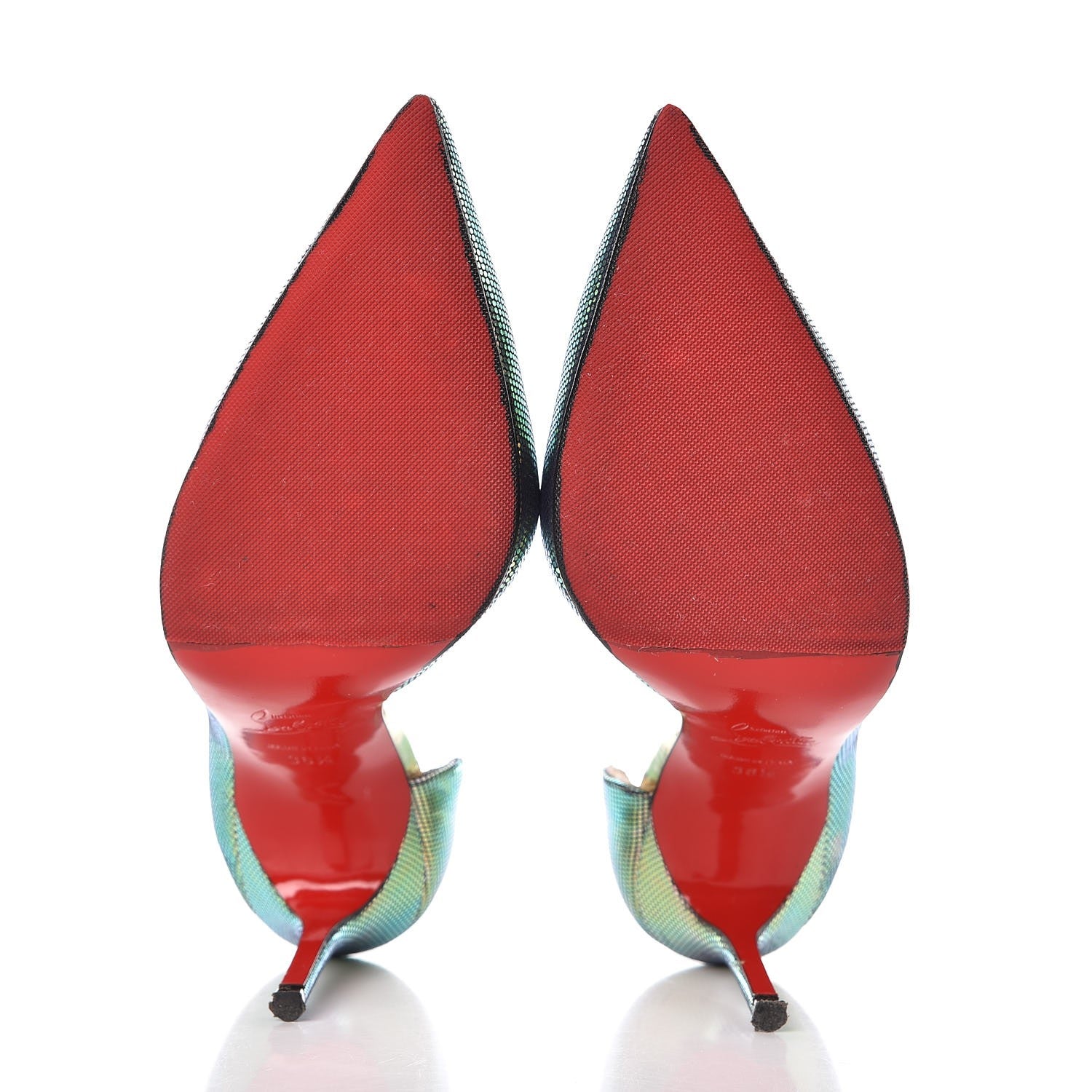 Christian Louboutin Tissu Scarabe Specchio Iriza 100 Pumps 36.5 Digital Silver 5 of 13