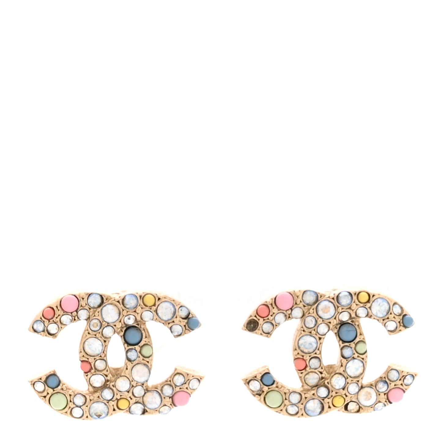 Resin Pearl Crystal CC Earrings Gold Multicolor