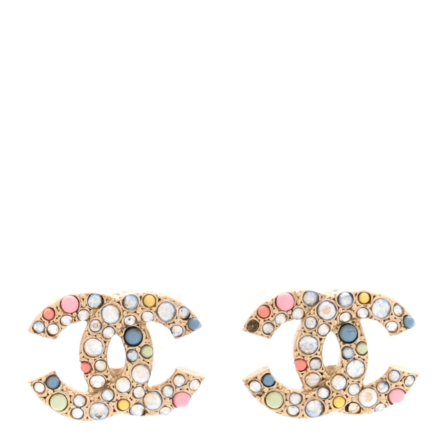 Chanel Resin Pearl Crystal CC Earrings Gold Multicolor 1 of 4