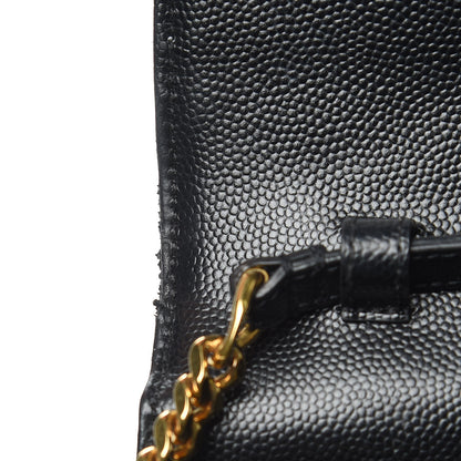 Saint Laurent Grain De Poudre Matelasse Chevron Monogram Chain Wallet Black 12 of 15