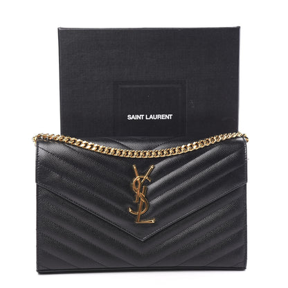 Saint Laurent Grain De Poudre Matelasse Chevron Monogram Chain Wallet Black 8 of 8