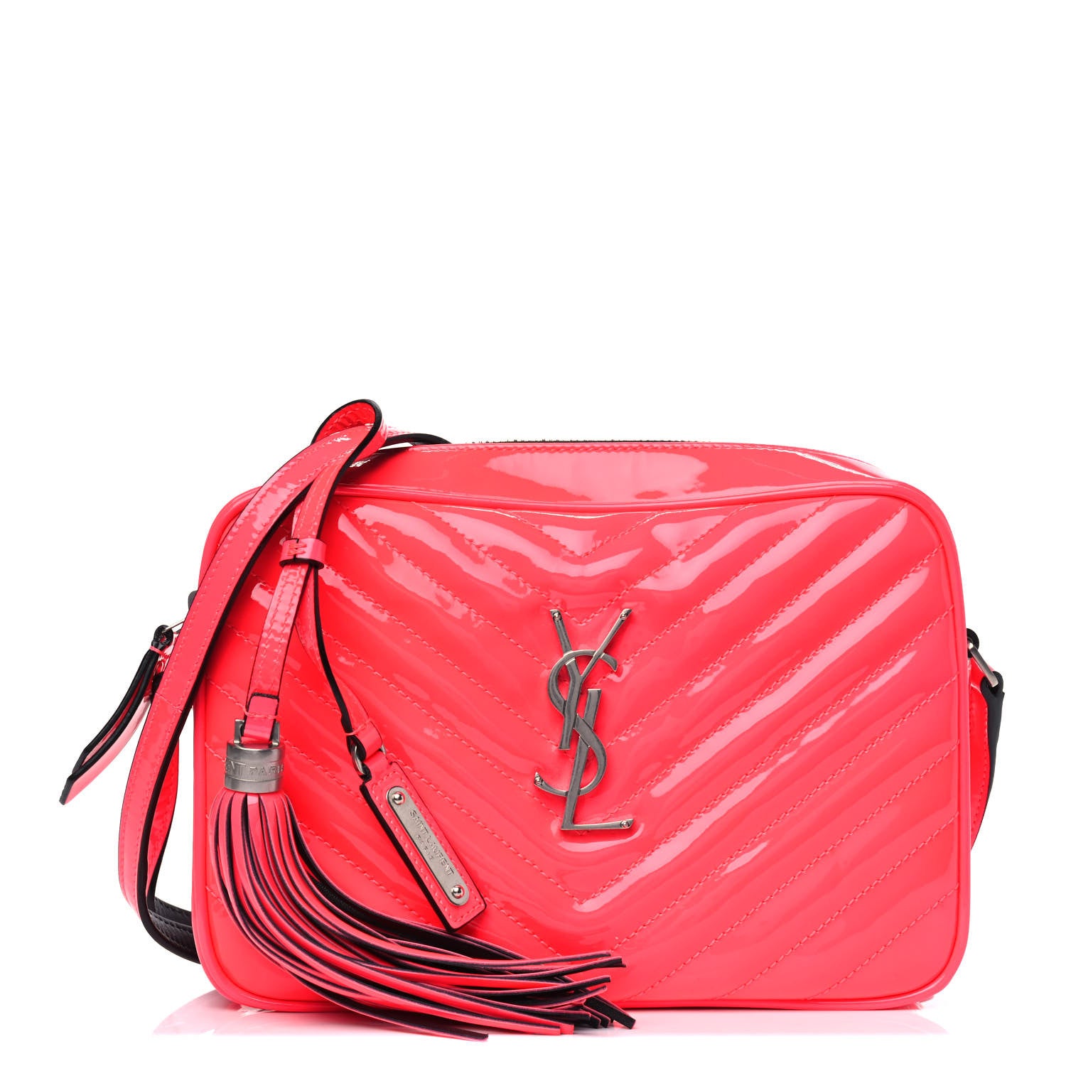 Saint Laurent Patent Calfskin Matelasse Monogram Lou Camera Bag Neon Pink 1 of 4