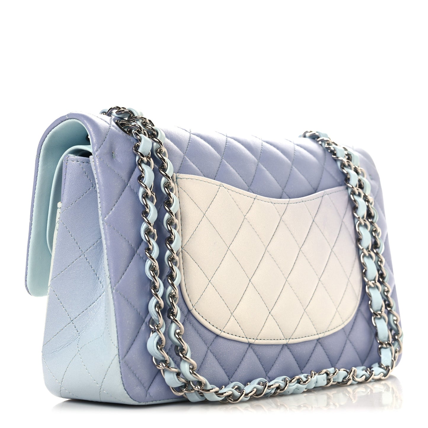 Perforated Lambskin Quilted Medium Double Flap Light Blue Light Purple White