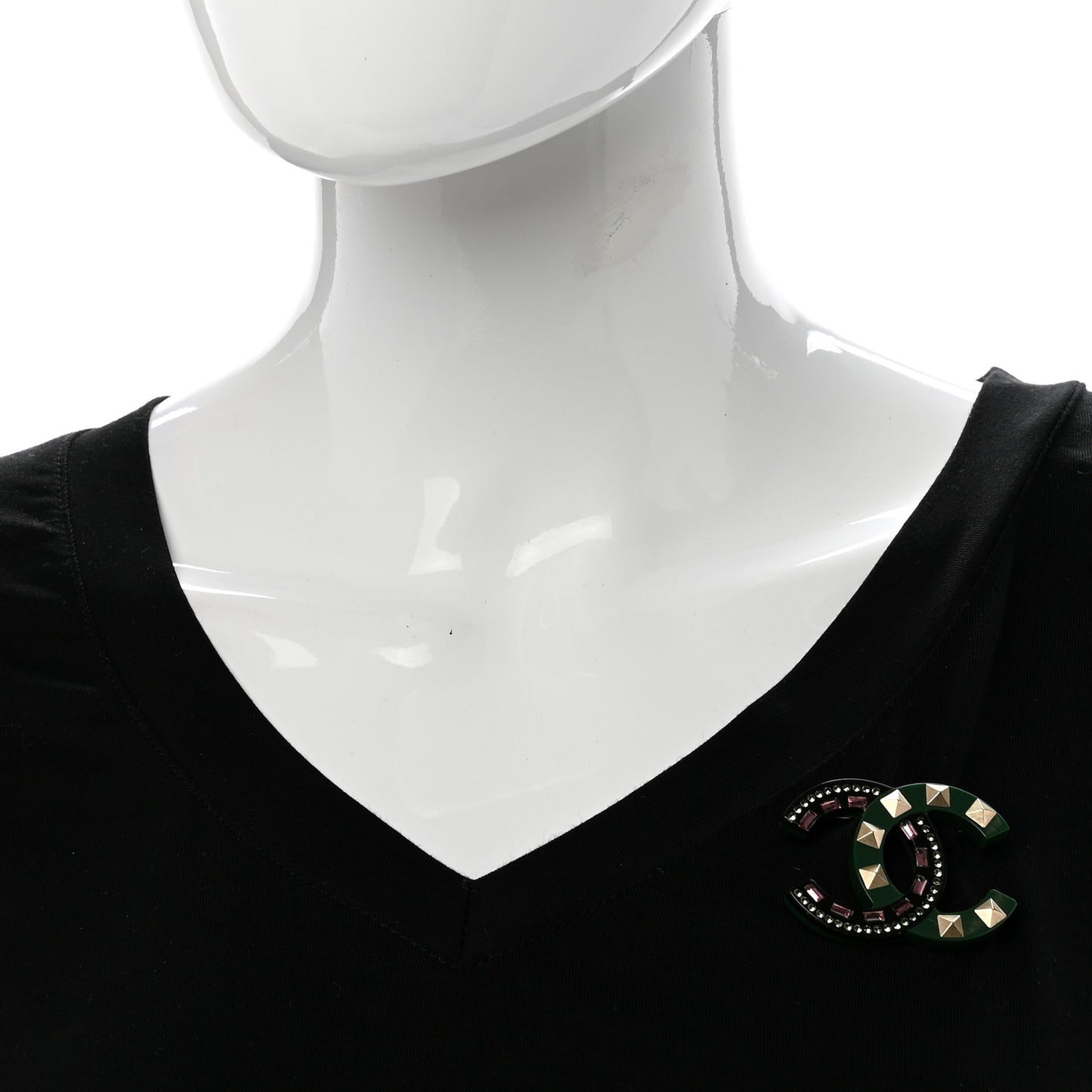 Resin Crystal Studded CC Brooch Green Multicolor