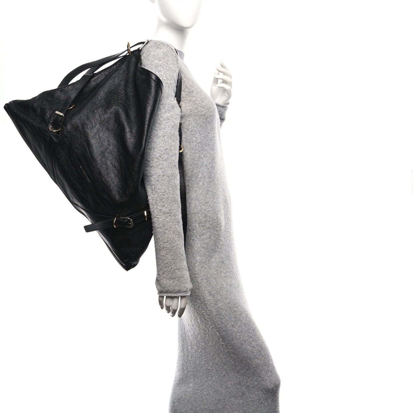 Tumbled Calfskin Large Voyou Bag Black