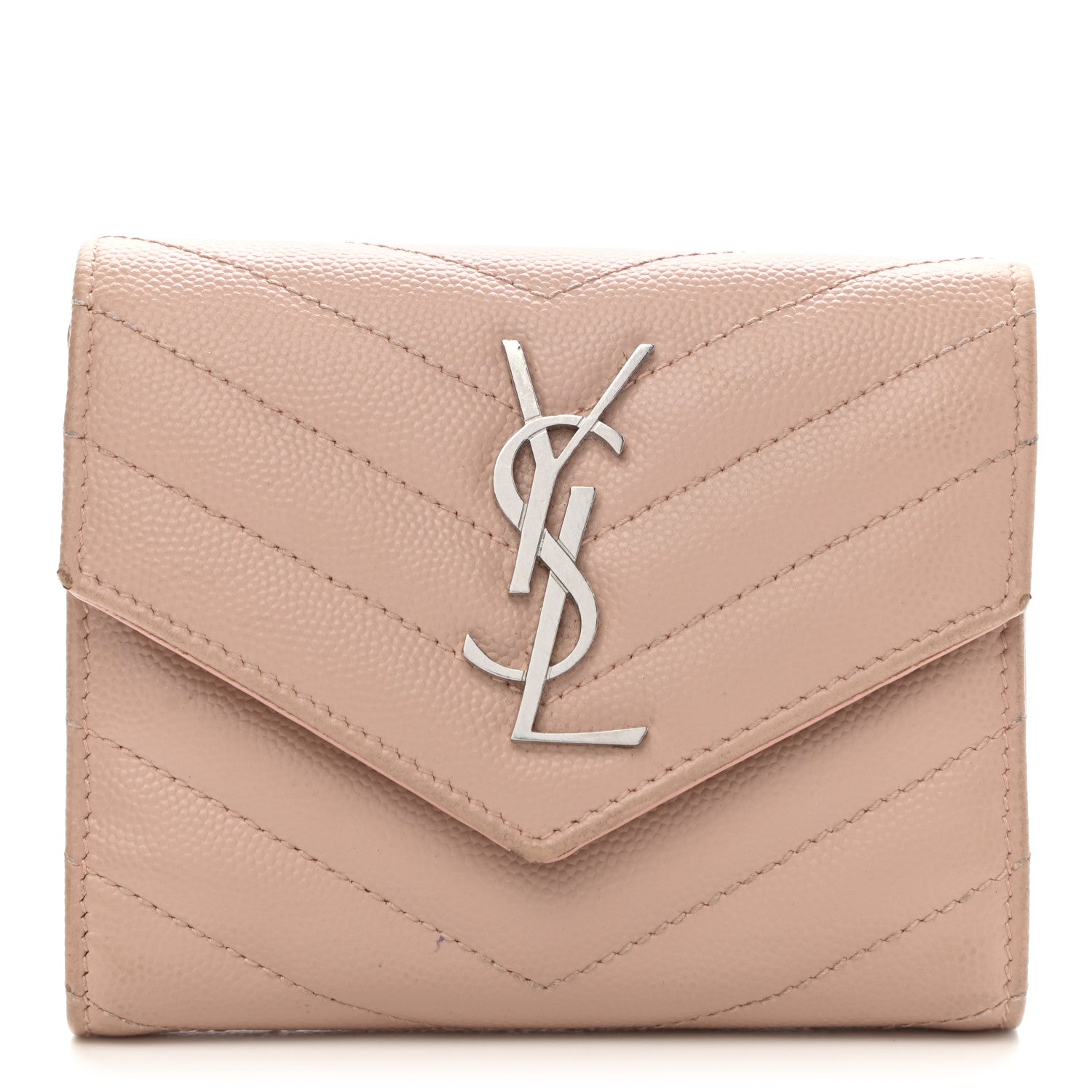 Saint Laurent Grain De Poudre Matelasse Chevron Small Monogram Envelope Wallet Blush 1 of 10