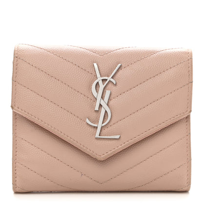 Saint Laurent Grain De Poudre Matelasse Chevron Small Monogram Envelope Wallet Blush 1 of 10