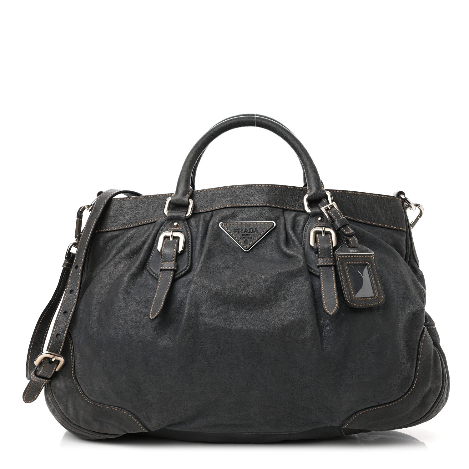 Prada Vitello Soft Shopping Satchel Denim 1 of 10