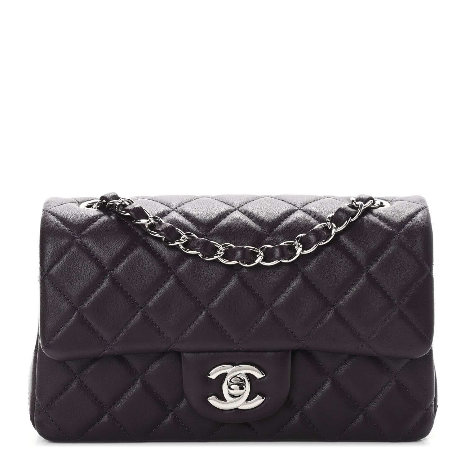 Chanel Lambskin Quilted Mini Rectangular Flap Dark Purple 1 of 8