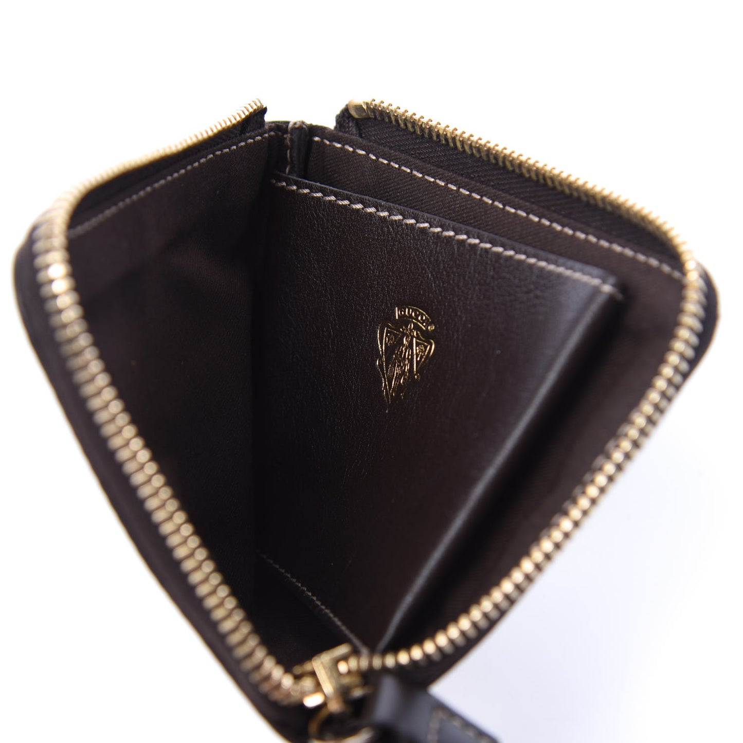 Crystal Monogram Zip Around Coin Purse Wallet Dark Brown