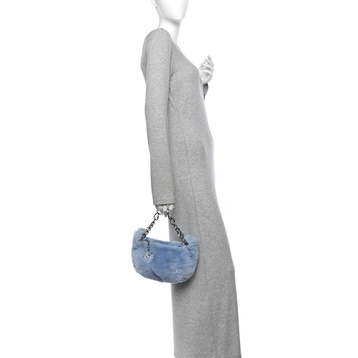 Chanel Lapin Rabbit Fur Lambskin Shoulder Bag Blue 2 of 10