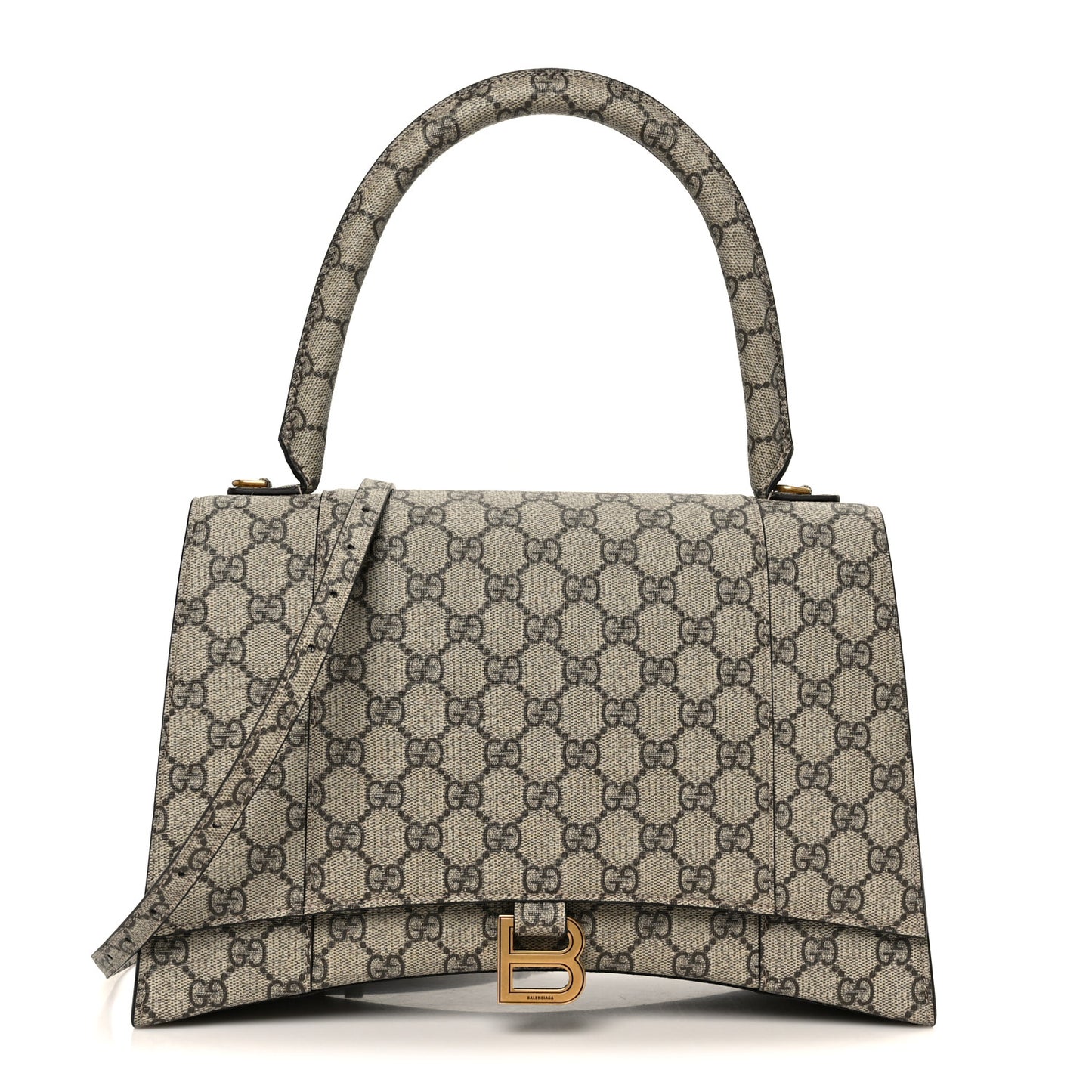 X GUCCI GG Supreme Monogram Medium Hourglass Top Handle Bag Beige Ebony
