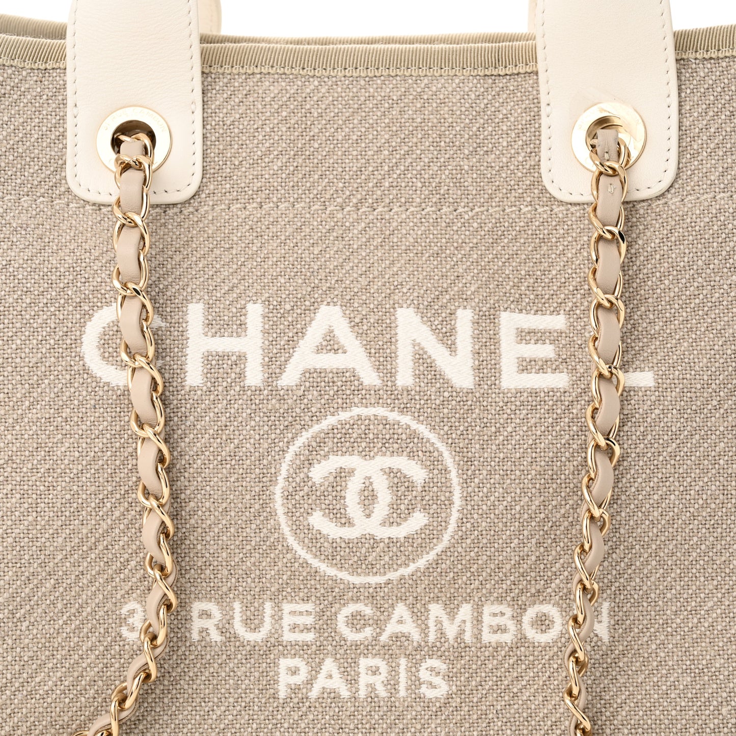Mixed Fibers Calfskin Small Deauville Tote Beige White