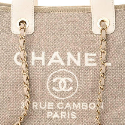 Chanel Mixed Fibers Calfskin Small Deauville Tote Beige White 9 of 12