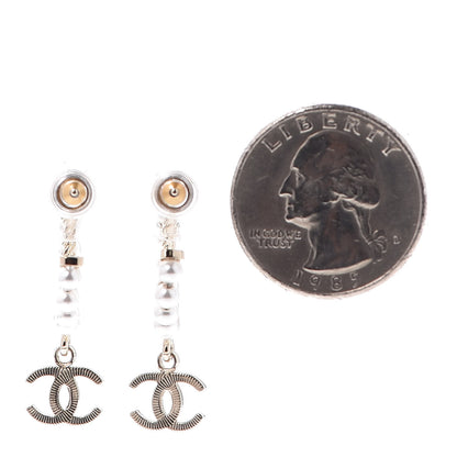 Chanel Pearl Charms CC Hoop Earrings Gold 2 of 5