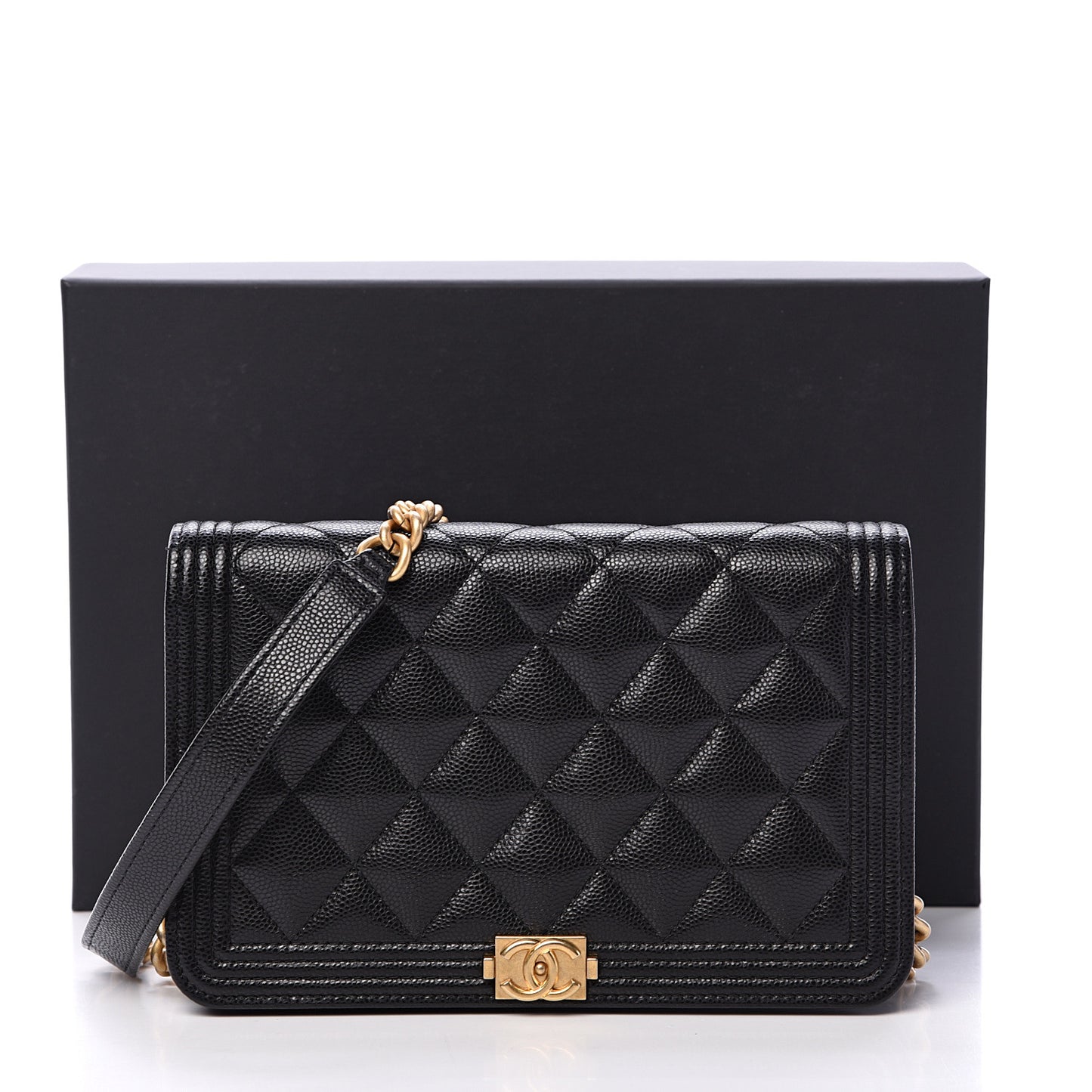 Caviar Quilted Boy Wallet On Chain WOC Black