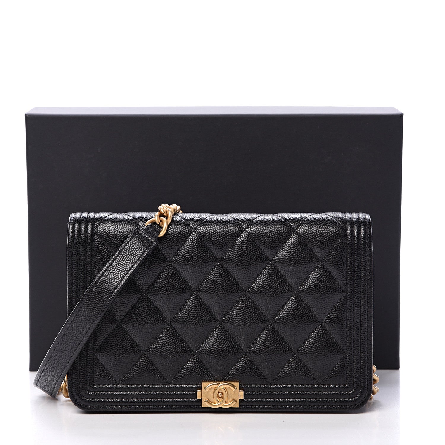 Chanel Caviar Quilted Boy Wallet On Chain WOC Black 12 of 12
