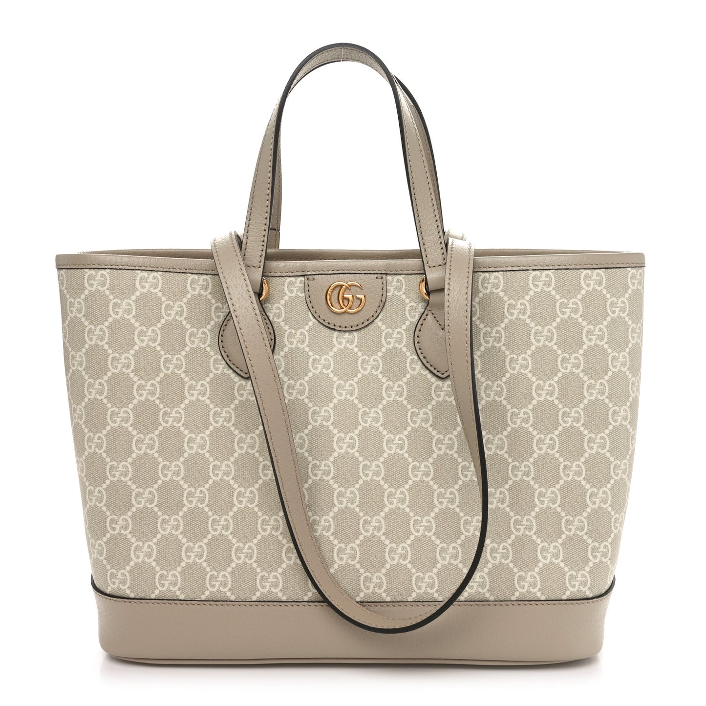 GG Supreme Monogram Textured Dollar Calfskin Small Ophidia Shoulder Tote Bag Beige Mystic White Oatmeal
