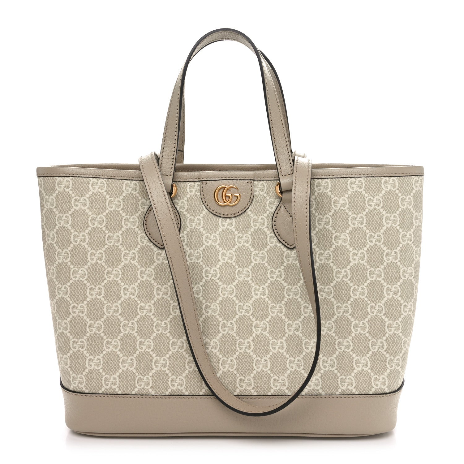 Gucci GG Supreme Monogram Textured Dollar Calfskin Small Ophidia Shoulder Tote Bag Beige Mystic White Oatmeal 1 of 10
