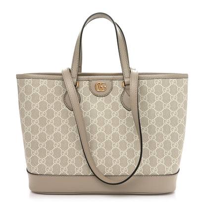 Gucci GG Supreme Monogram Textured Dollar Calfskin Small Ophidia Shoulder Tote Bag Beige Mystic White Oatmeal 1 of 10