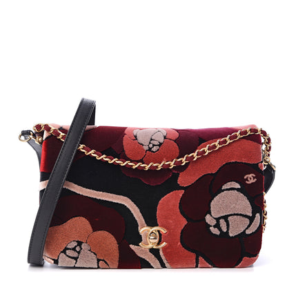 Chanel Velvet Lambskin Camellia Flap Black Burgundy 1 of 10