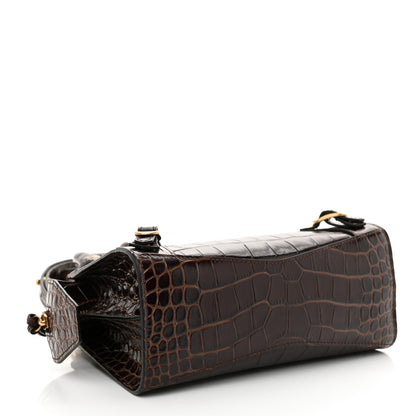 Balenciaga Semi Shiny Calfskin Crocodile Embossed Neo Classic Gold Hardware Mini City Dark Brown 4 of 10