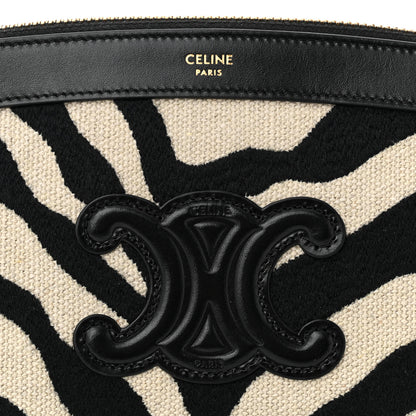 Celine Canvas Calfskin Triomphe Zebra Medium Pouch Tan Natural Black 7 of 9