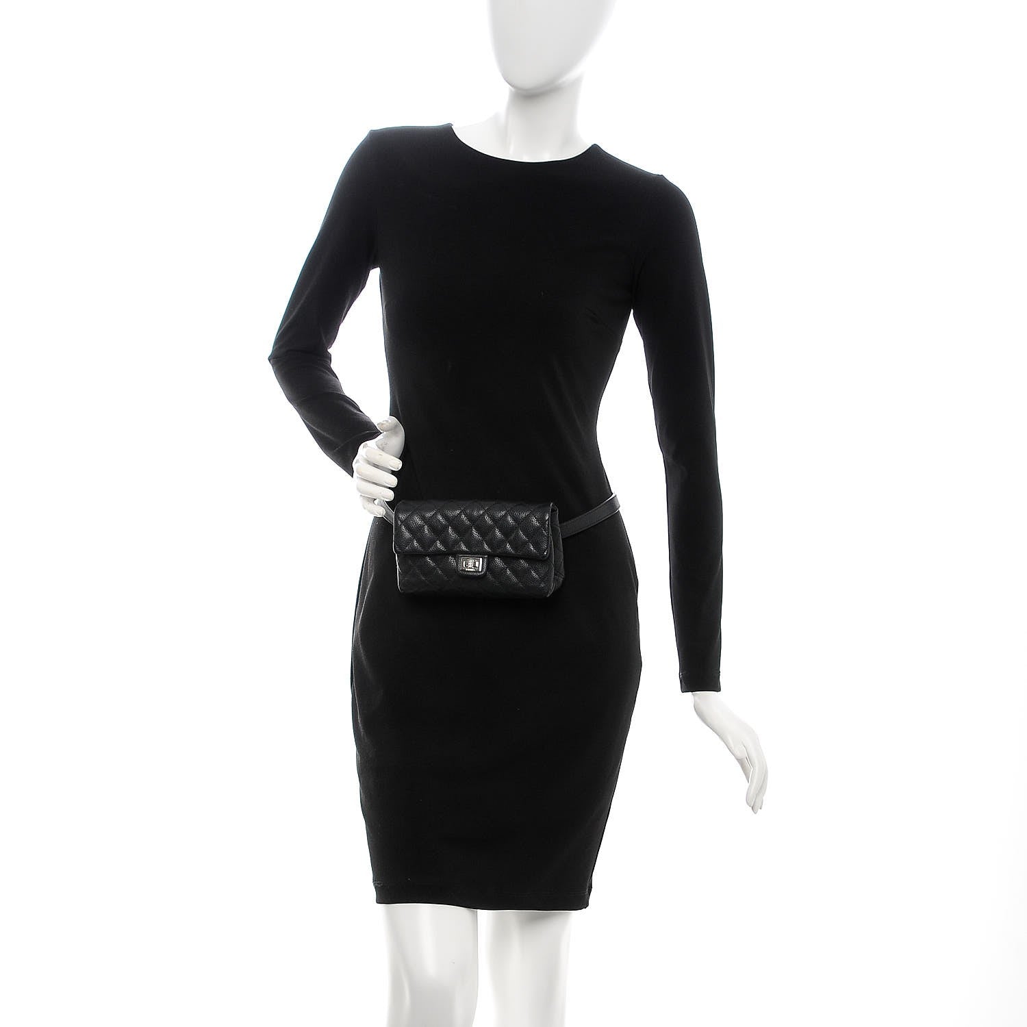 Chanel Grained Calfskin Quilted 2.55 Reissue Flap Belt Bag Clutch Black 2 of 9