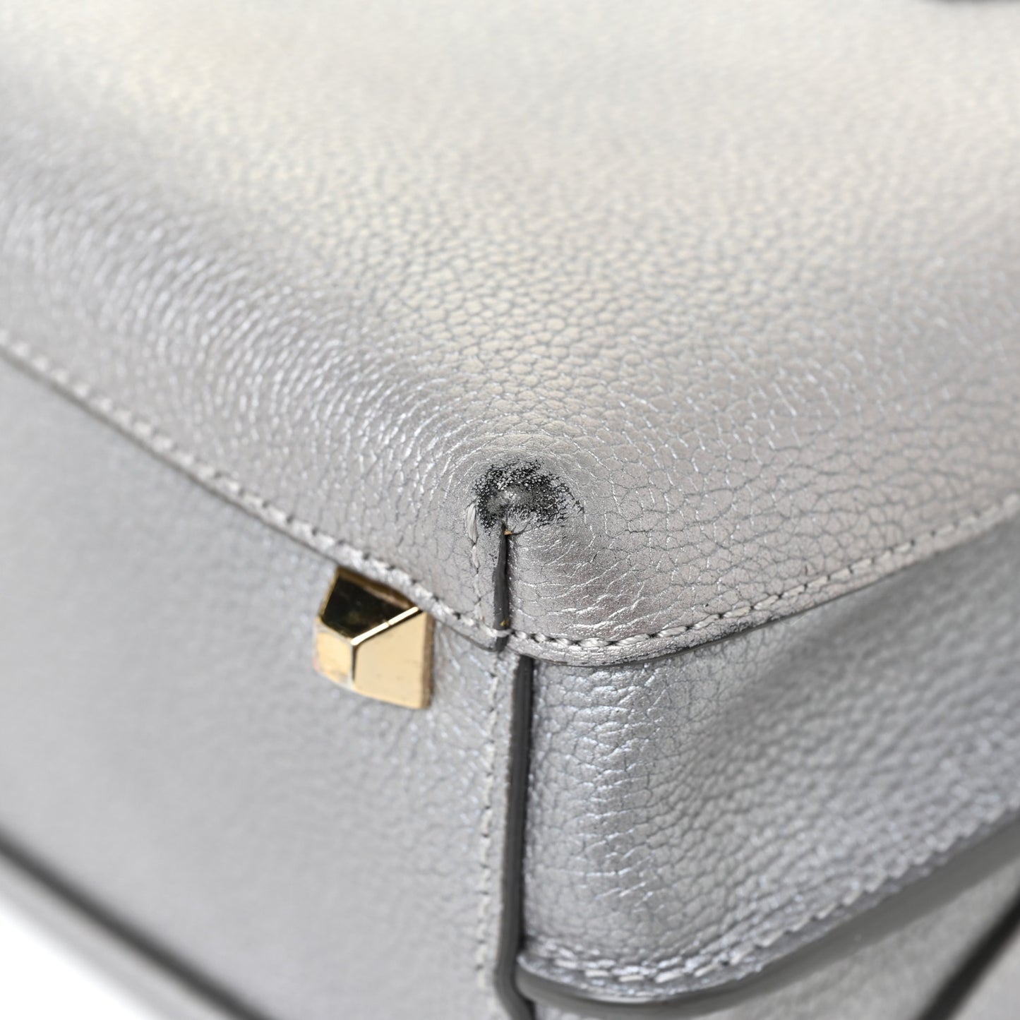 Metallic Grained Calfskin Mini Milla Tote Spike Silver
