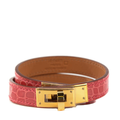 Hermes Shiny Alligator Kelly Double Tour Bracelet Medium Bougainvillea 1 of 8