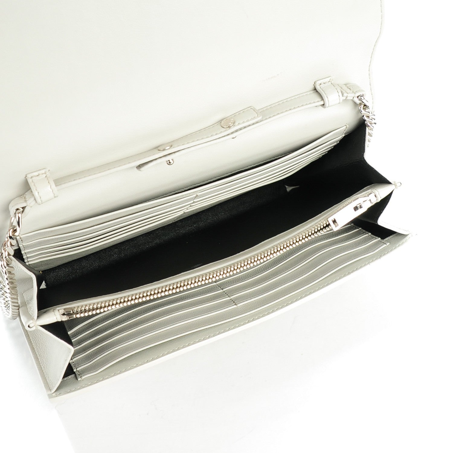 Saint Laurent SAINT LAUREN Calfskin Crocodile Embossed Monogram Chain Wallet Pearl White 5 of 9