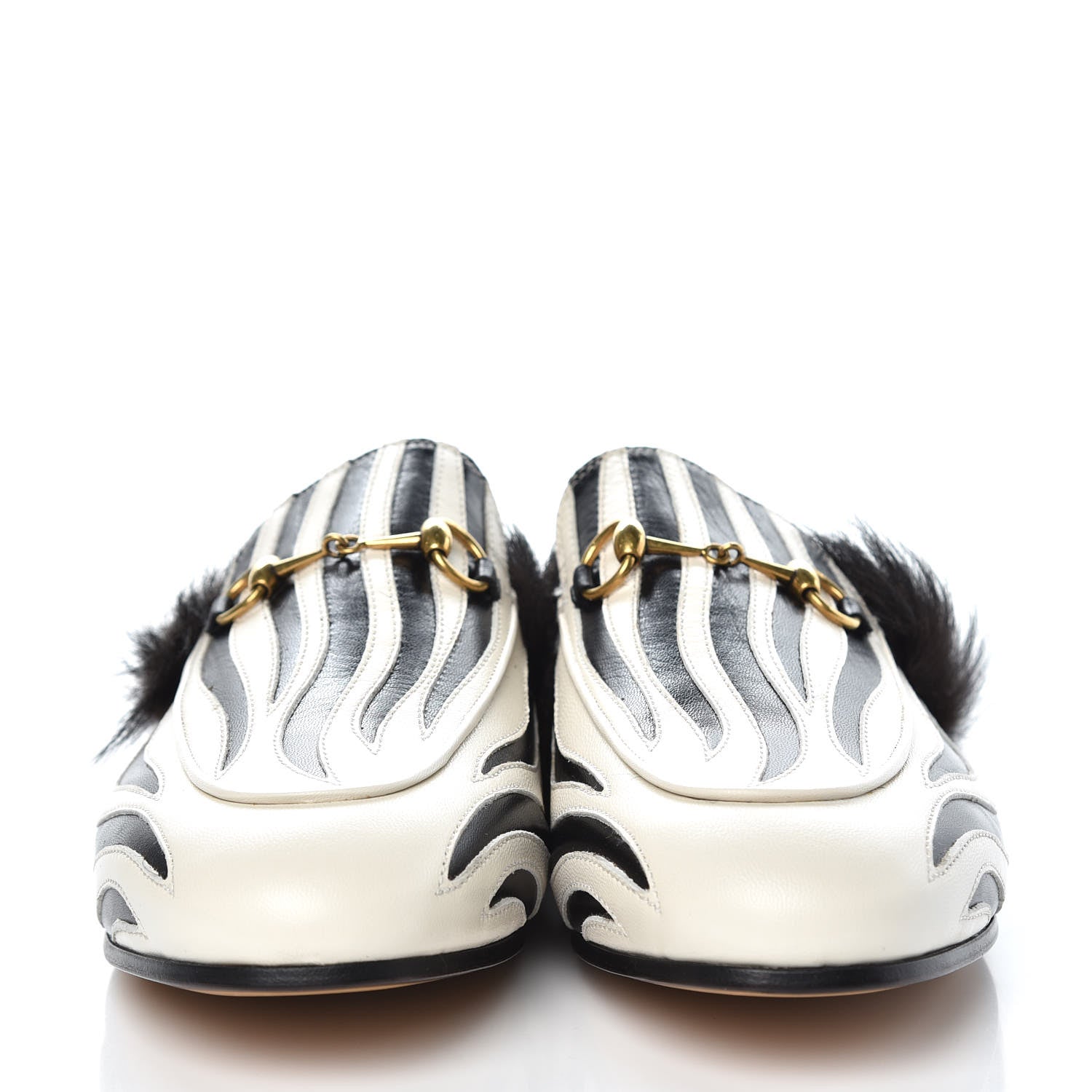 Gucci Malaga Kid Fur Zebra Inlay Womens Princetown Slippers 41 Mystic White Black 2 of 10