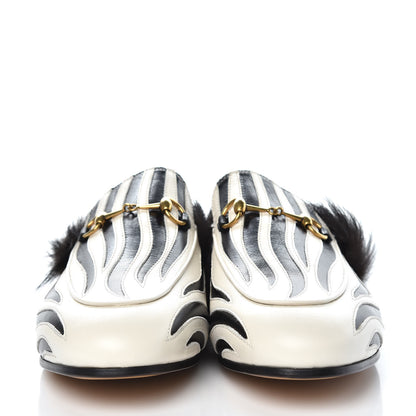 Gucci Malaga Kid Fur Zebra Inlay Womens Princetown Slippers 41 Mystic White Black 2 of 10