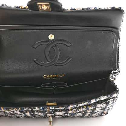 Chanel Glittered Tweed Quilted Medium Double Flap Navy Blue 5 of 12