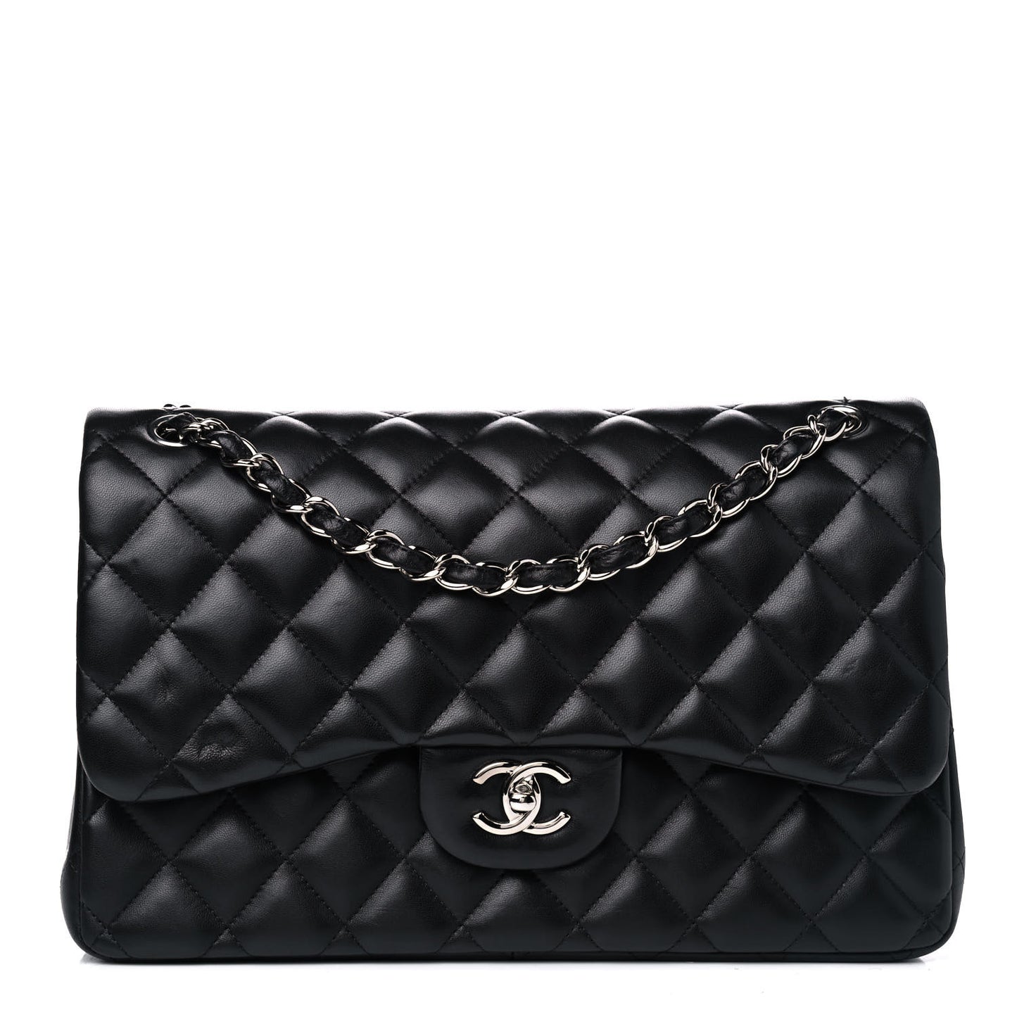 Lambskin Quilted Jumbo Double Flap Black