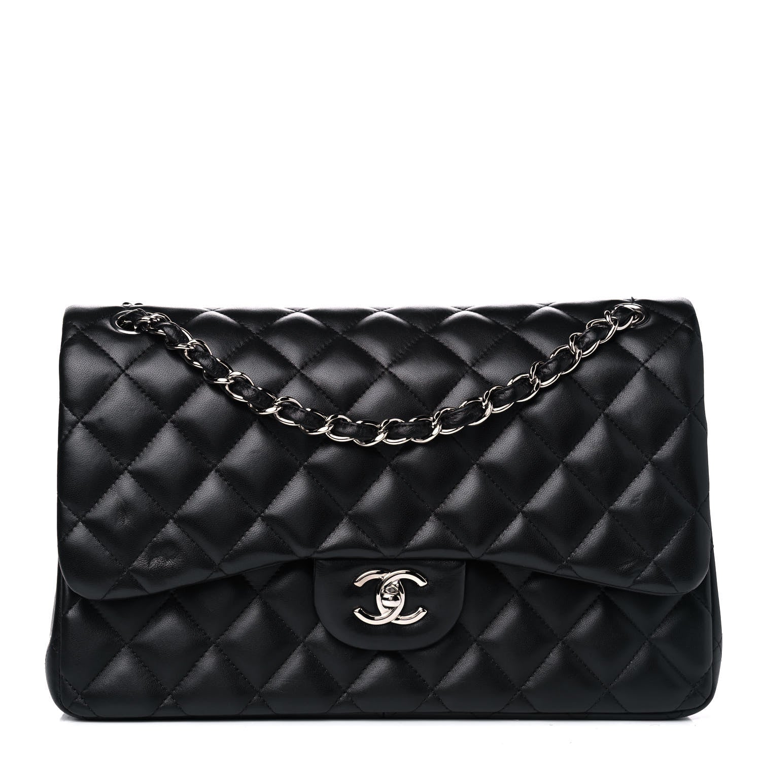 Chanel Lambskin Quilted Jumbo Double Flap Black 1 of 8