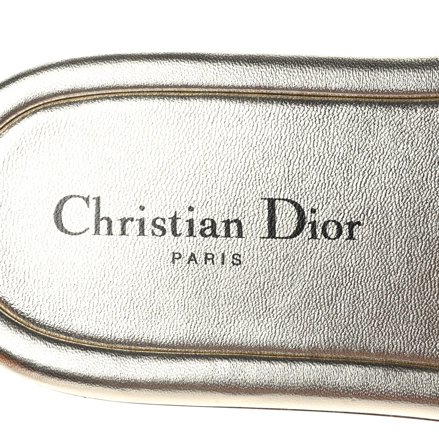 Metallic Lambskin Embossed Every-D Flat Slide Sandals 36 Pale Gold