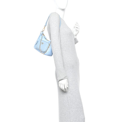 Prada Re-Nylon Ostrich Mini Shoulder Bag Cielo 2 of 11